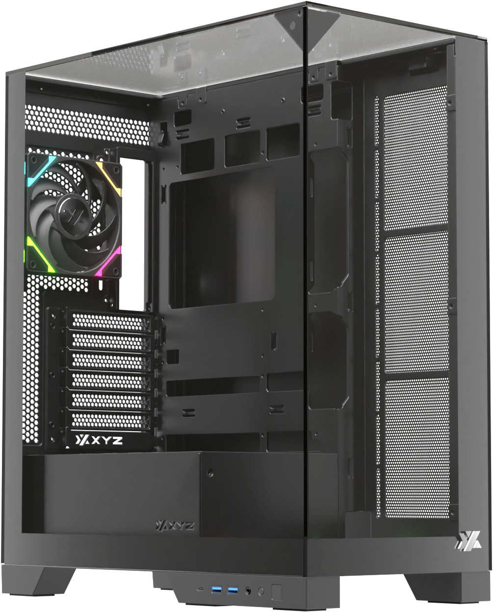 Boitier Moyen Tour Atx Xyz Trifecta Hydrotemp Rgb Avec Panneaux Vitres Noir Avec Watercooling