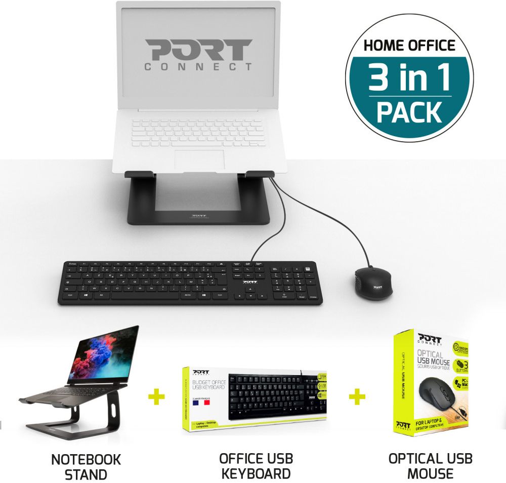 Pack Teletravail 3En1 Claviersourissupport Port Design Home Office Noir