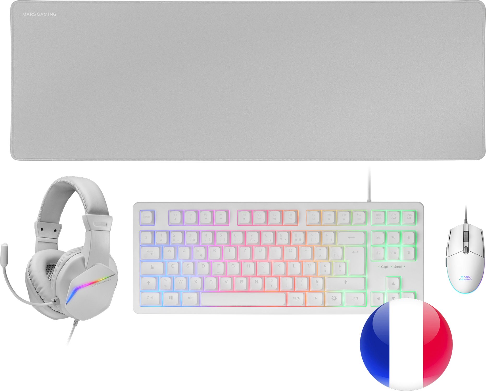 Pack Gamer 4En1 Claviersouriscasquetapis Mars Gaming Mcp Rgb3 Blanc