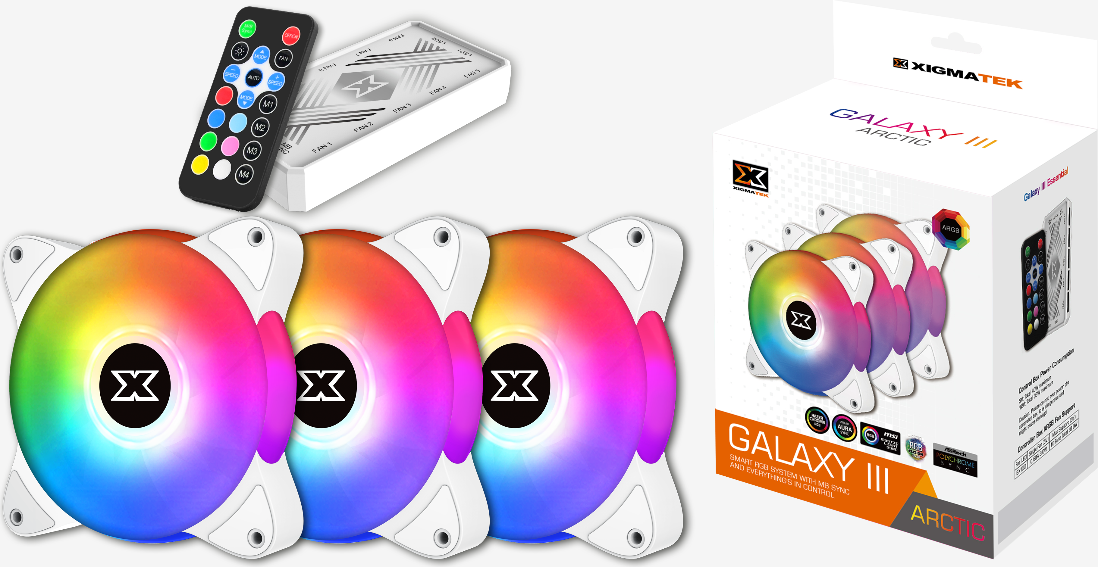Lot De 3 Ventilateurs De Boitier Xigmatek Galaxy Iii Essential Rgb Blanc