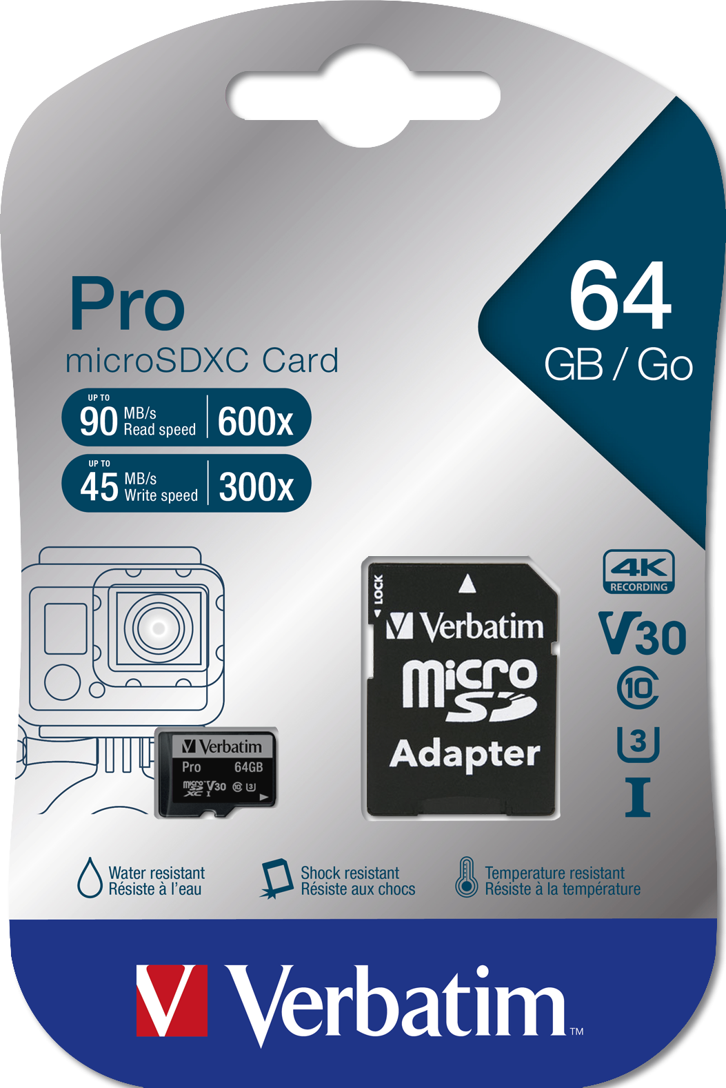 Carte Memoire Micro Sd Verbatim Pro U3 64Go Avec Adaptateur