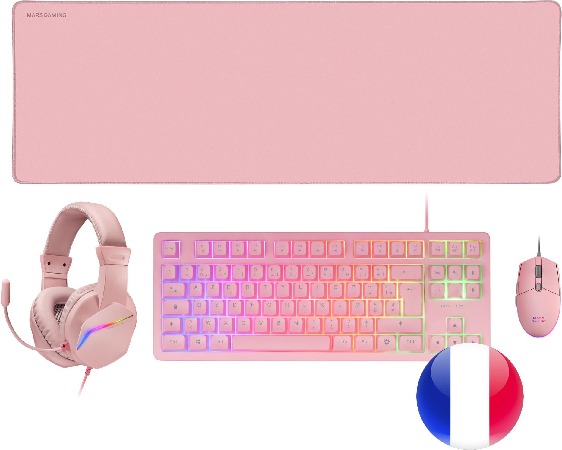 Pack Gamer 4En1 Claviersouriscasquetapis Mars Gaming Mcp Rgb3 Rose
