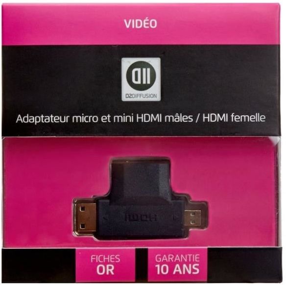 Adaptateur D2 Diffusion Micro Hdmi Male Type D Et Mini Hdmi Male Type C Vers Hdmi Femelle Type A Noir