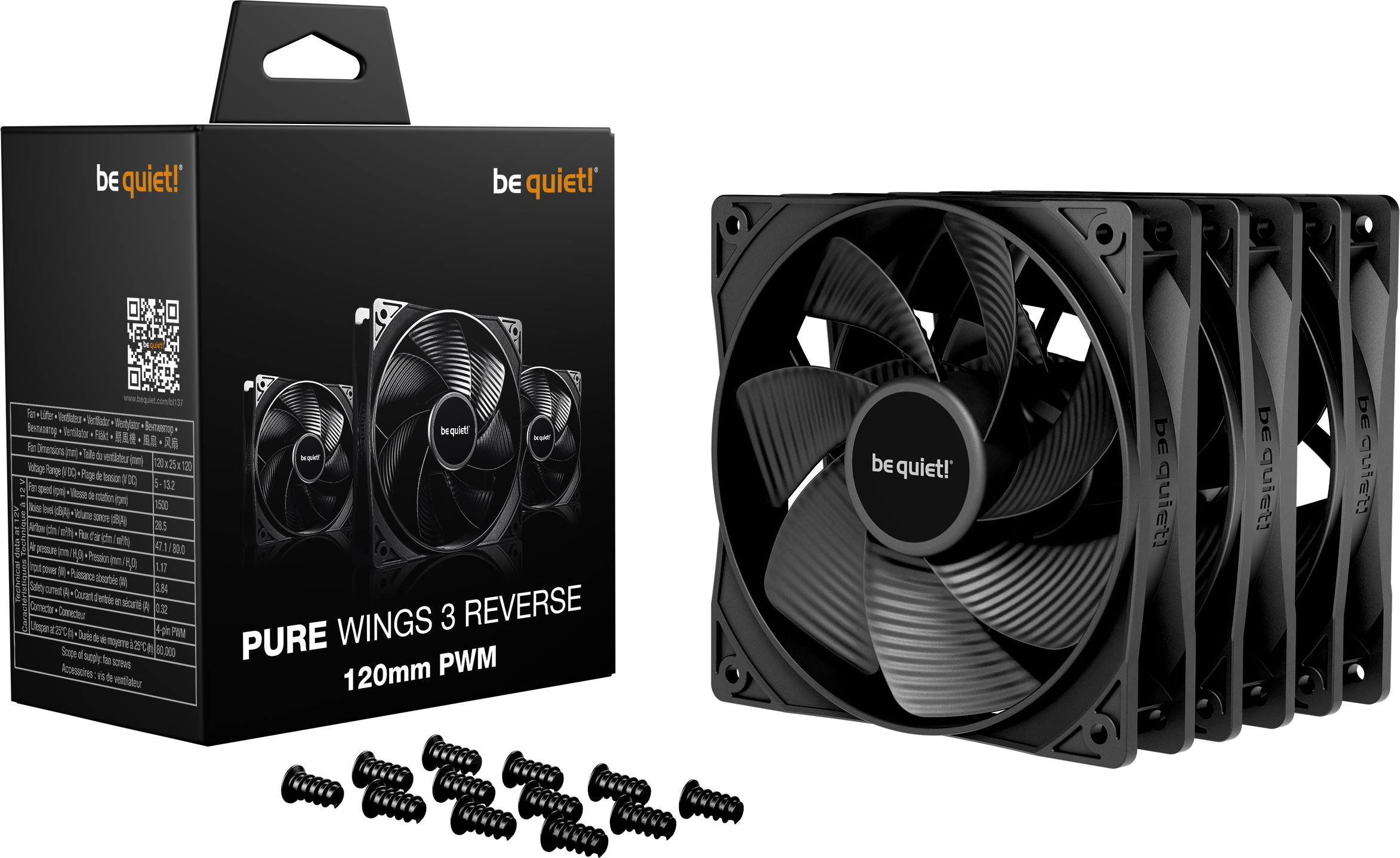 Lot De 3 Ventilateurs De Boitier Be Quiet Pure Wings 3 Pwm Reverse 12Cm Noir
