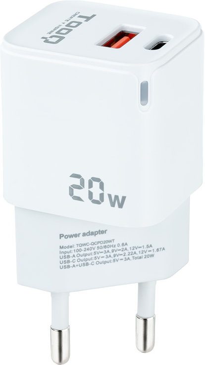 Secteur Tooq 1X Port Usb A 1X Port Usb C 20W Blanc