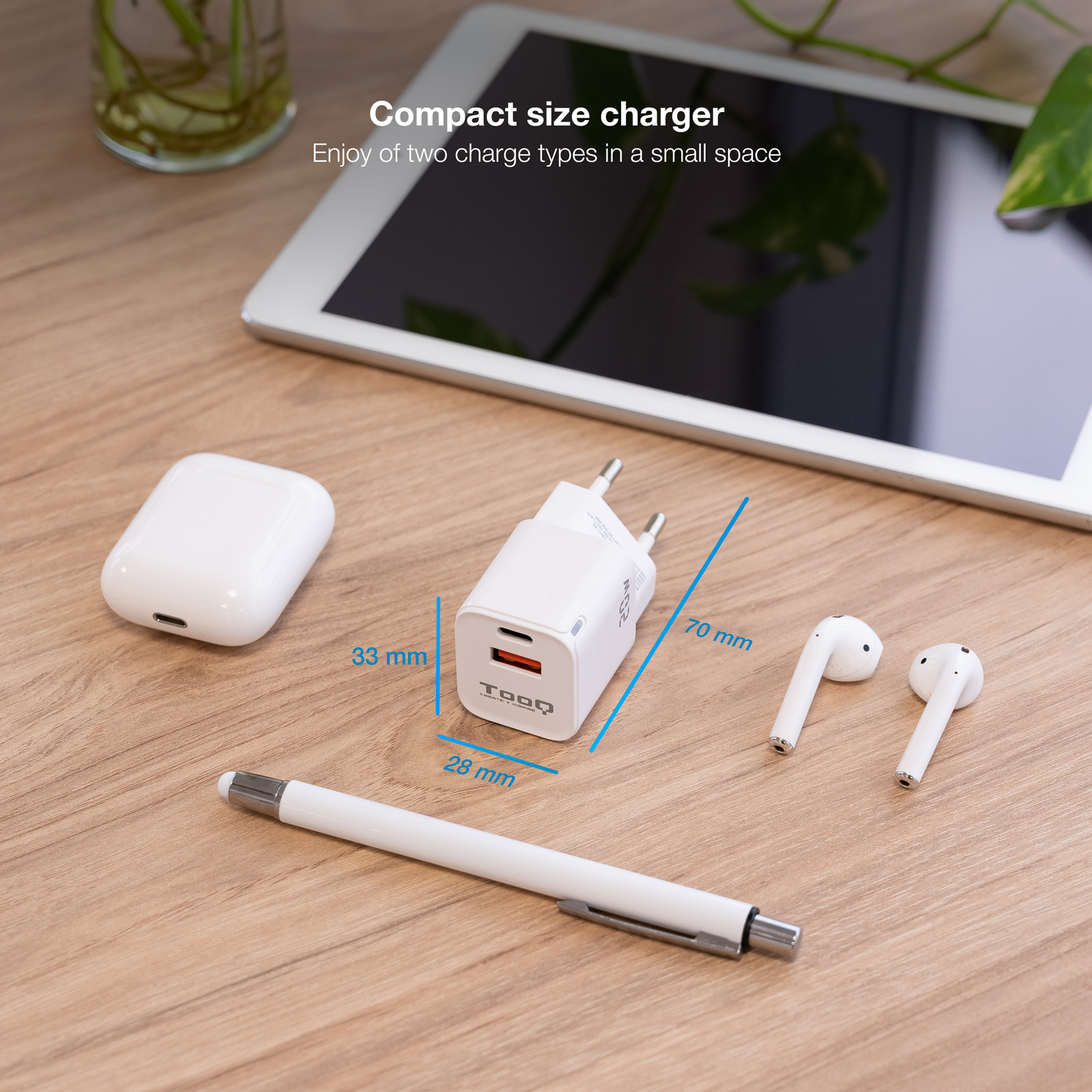 Secteur Tooq 1X Port Usb A 1X Port Usb C 20W Blanc