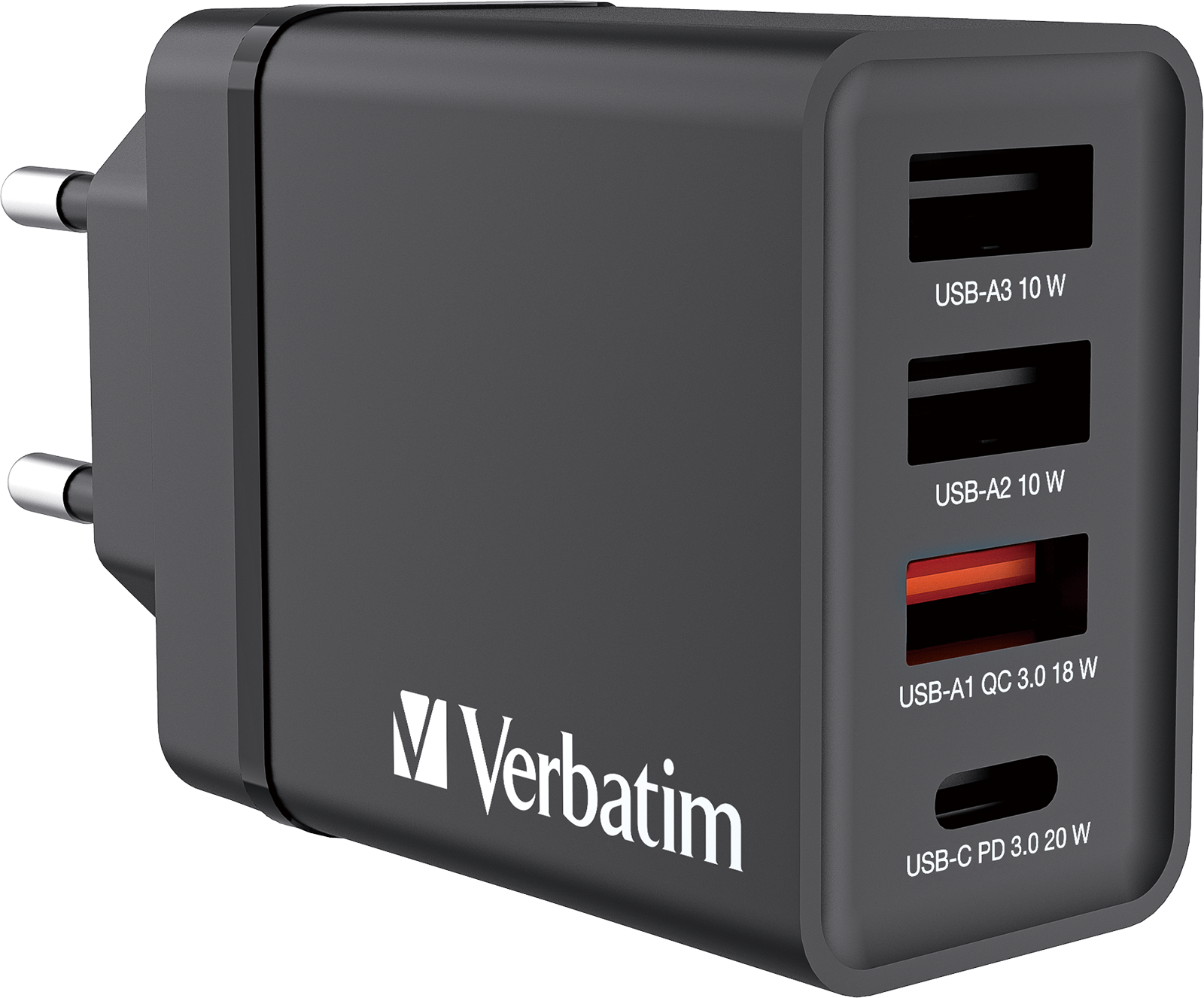 Secteur Verbatim Gan 3X Ports Usb A 1X Port Usb C 30W Noir