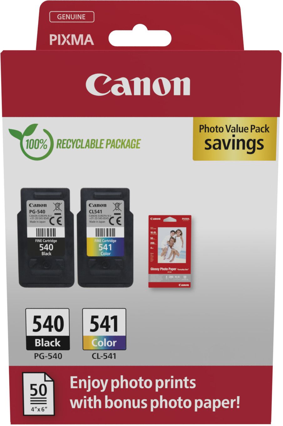 Pack 2 Cartouches Dencre Canon Pg 540Cl 541 Photo Value Pack Noir Couleurs 50X Papiers Photo