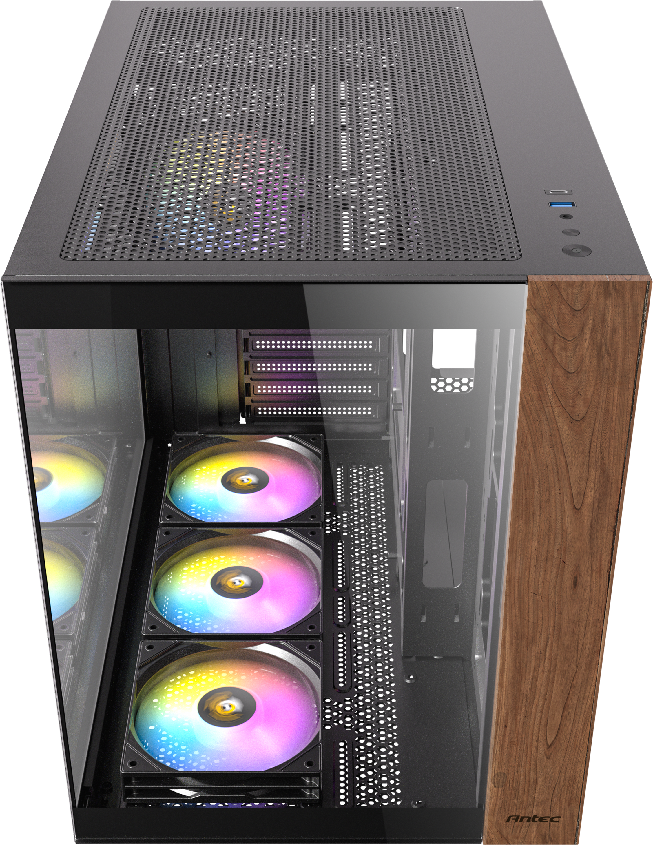 Boitier Moyen Tour Atx Antec Cx800 Wood Rgb Avec Panneaux Vitres Noir