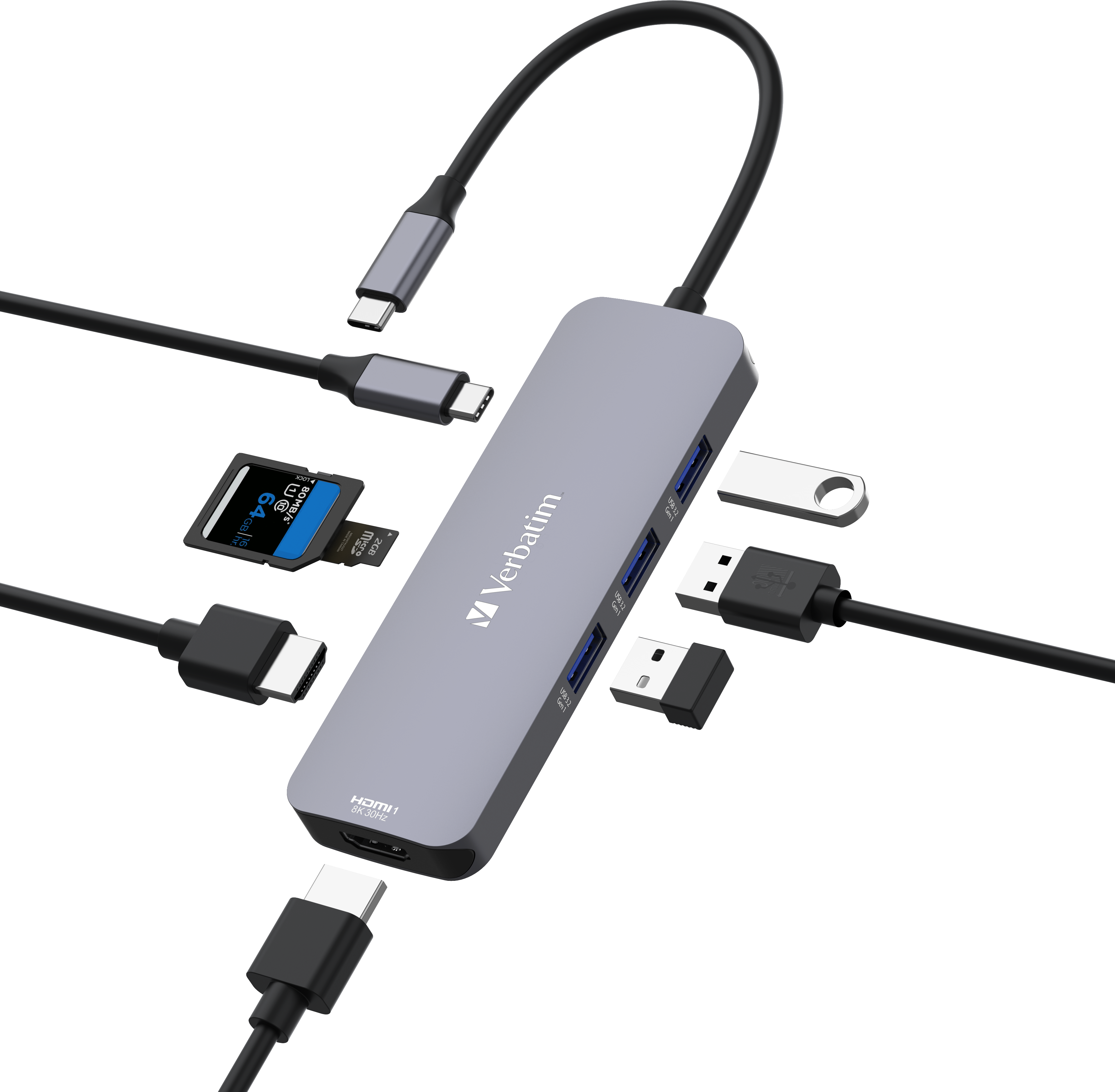 Station Daccueil Portable Usb C 32 Verbatim Hub Pro Multiports 8 Gris