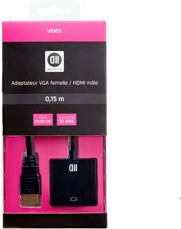 Convertisseur D2 Diffusion Hdmi Male Type A Vers Vga Femelle D Sub De 15 15Cm Noir