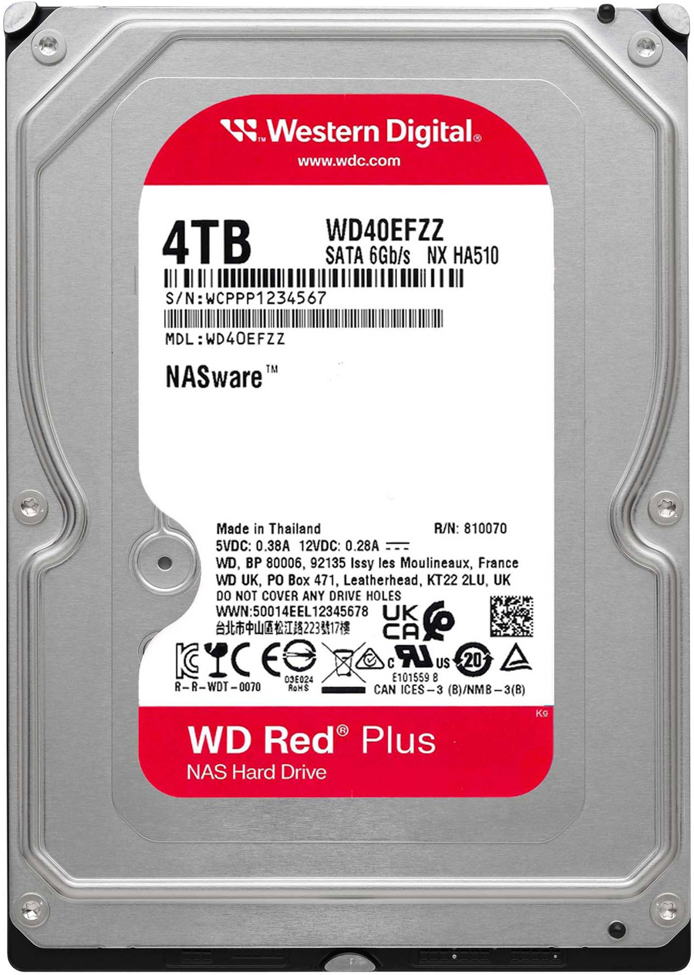 Disque Dur 35 Pouces Western Digital Red Plus Nas 4To 128Mo S Ata 35 Pouces