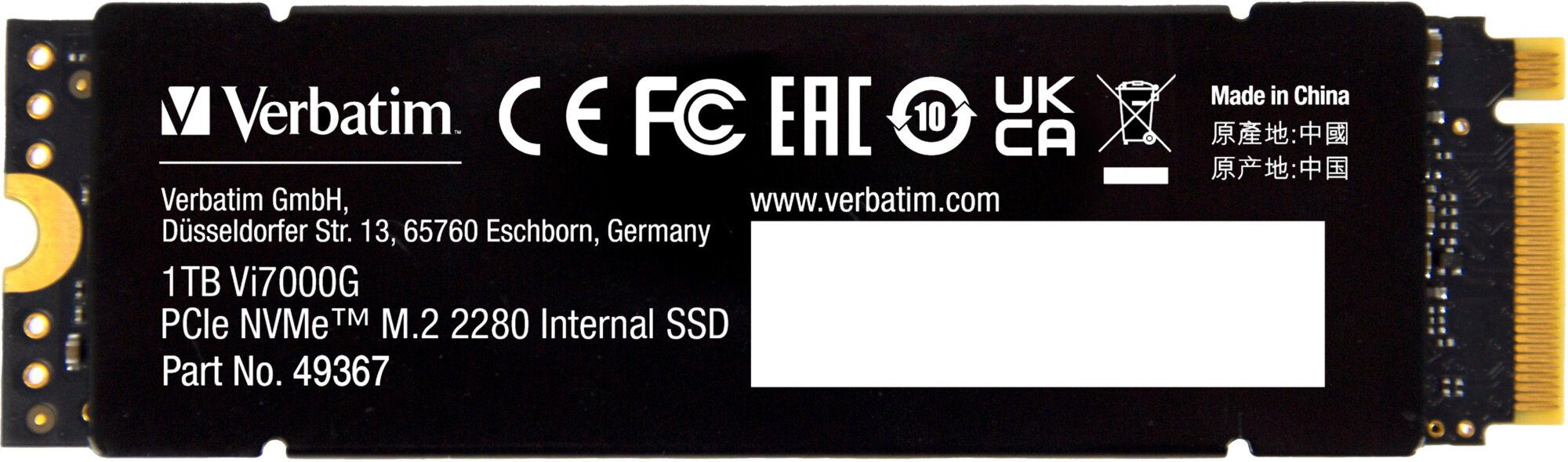 Disque Ssd Verbatim Vi7000G 1To Avec Dissipateur Nvme M2 Type 2280