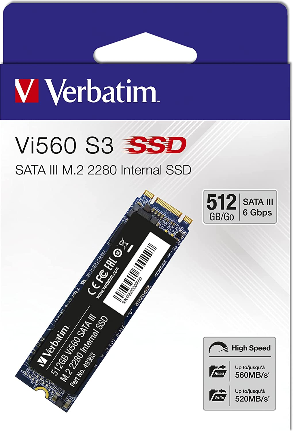 Disque Ssd Verbatim Vi560 S3 512Go S Ata M2 Type 2280
