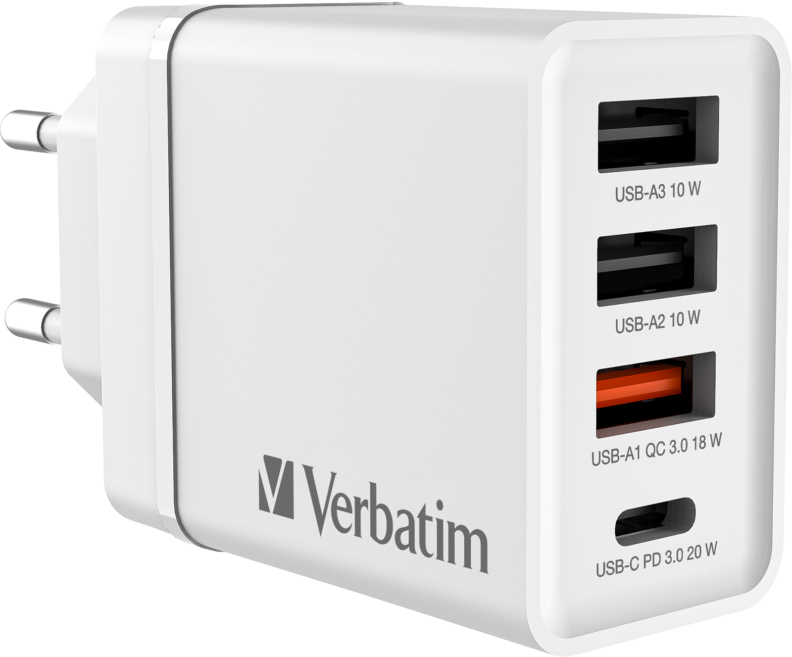 Secteur Verbatim Gan 3X Ports Usb A 1X Port Usb C 30W Blanc
