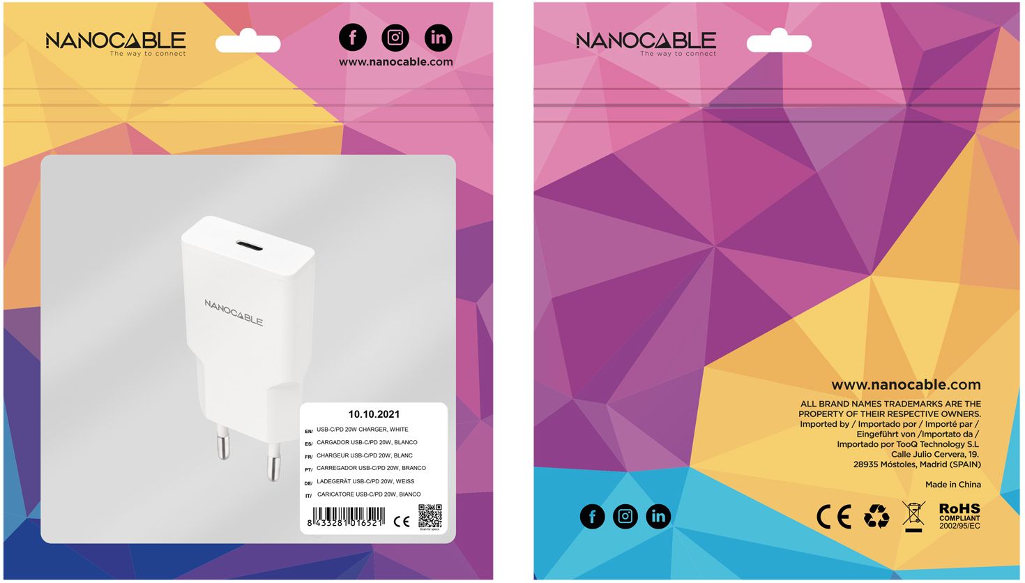 Secteur Nanocable 1X Usb C 20W Blanc
