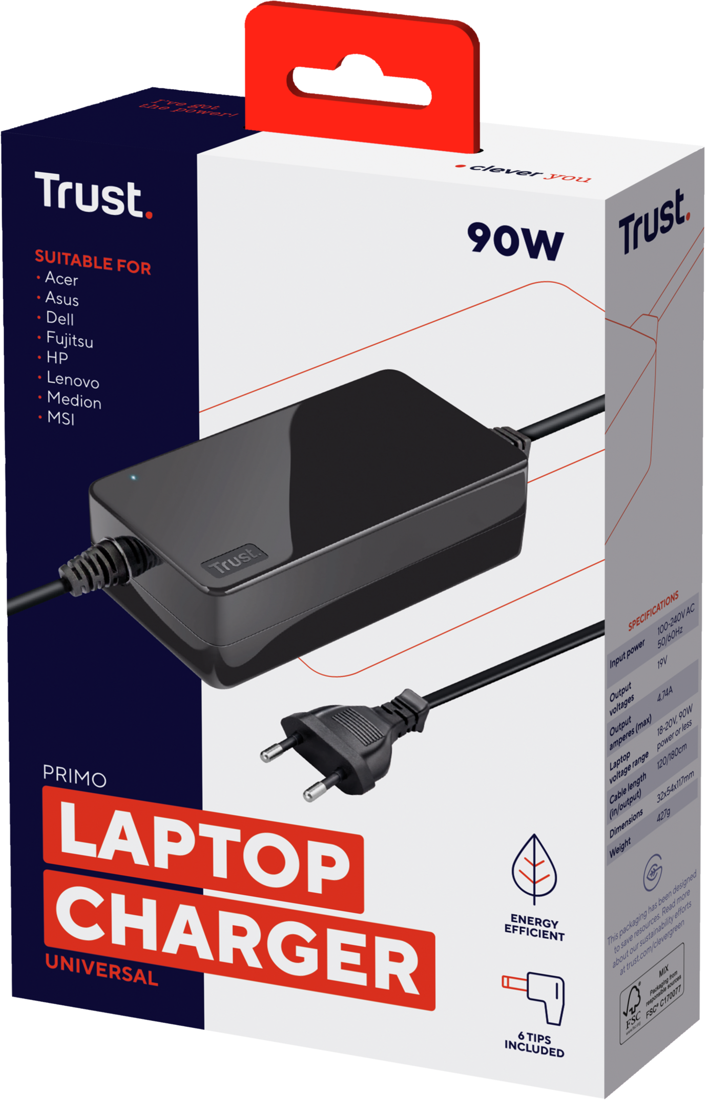 Chargeur Universel Trust Primo 90W 6 Embouts