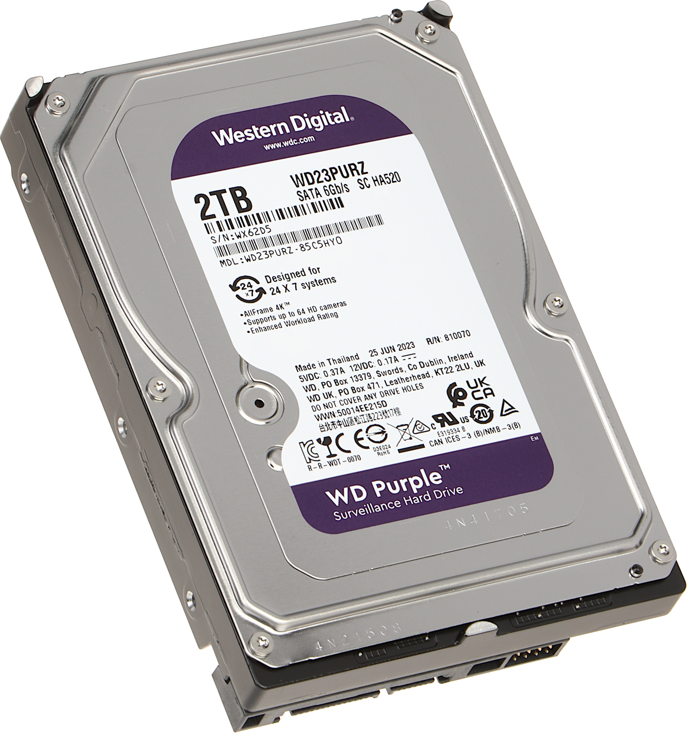 Disque Dur 35 Pouces Western Digital Purple Surveillance 2To 64Mo S Ata