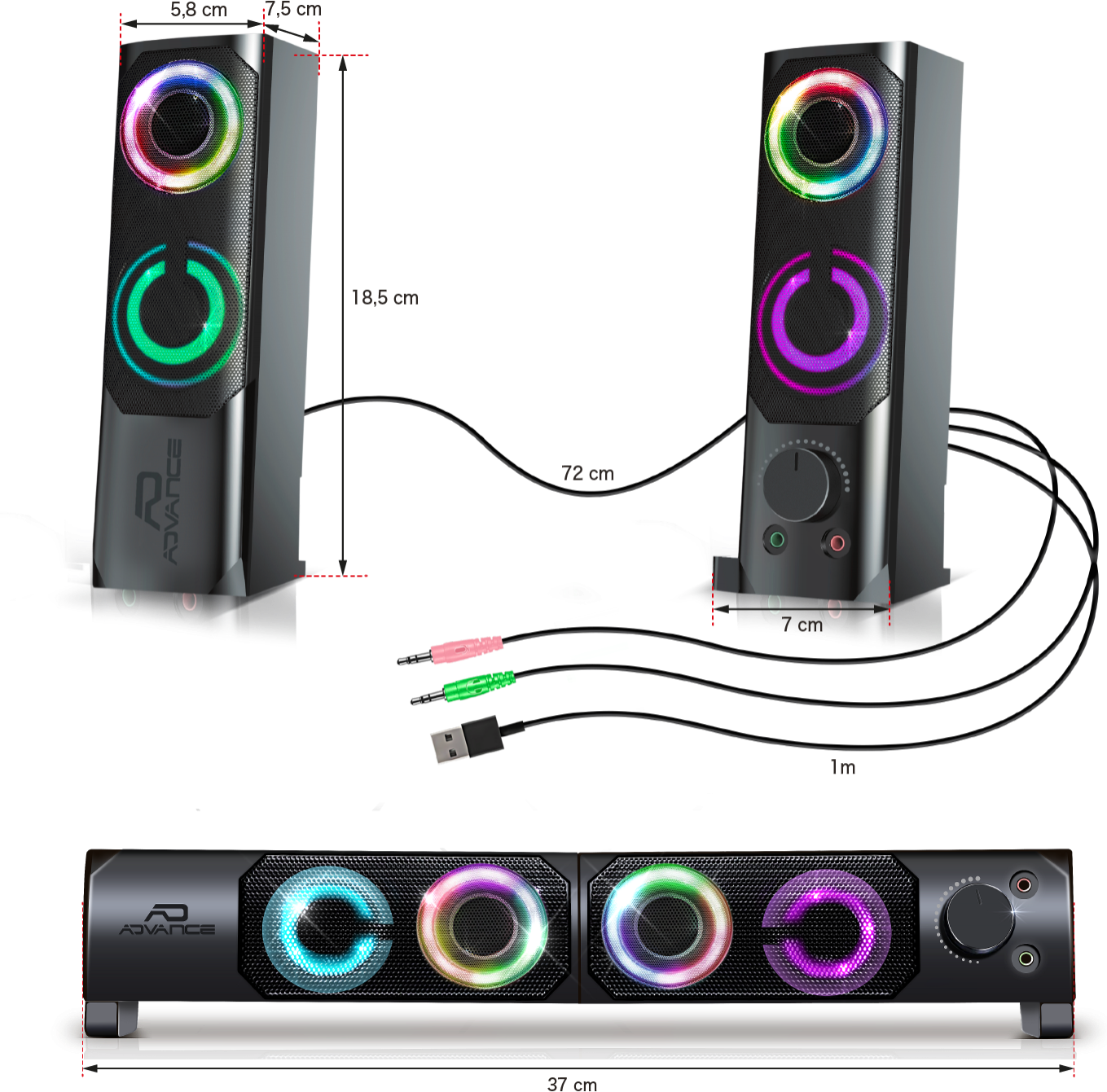 Enceintes 2En1 Advance Soundphonic 20 Rgb Noir