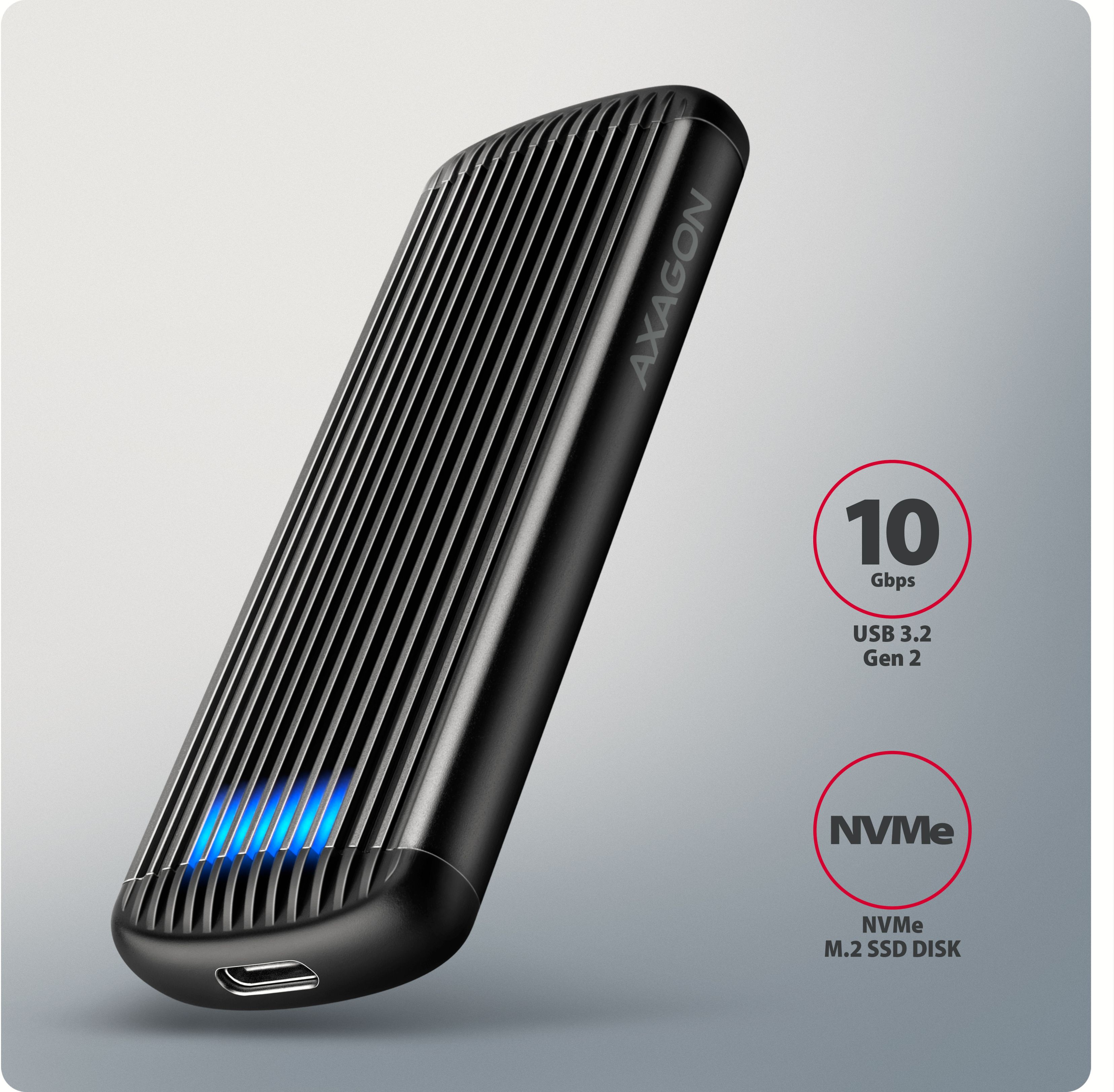Usb C 32 Axagon Eem2 Sc Ribbed Nvme M2 Type 2280 Noir
