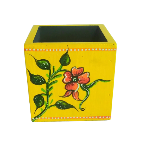Hand-painted wooden pen holder