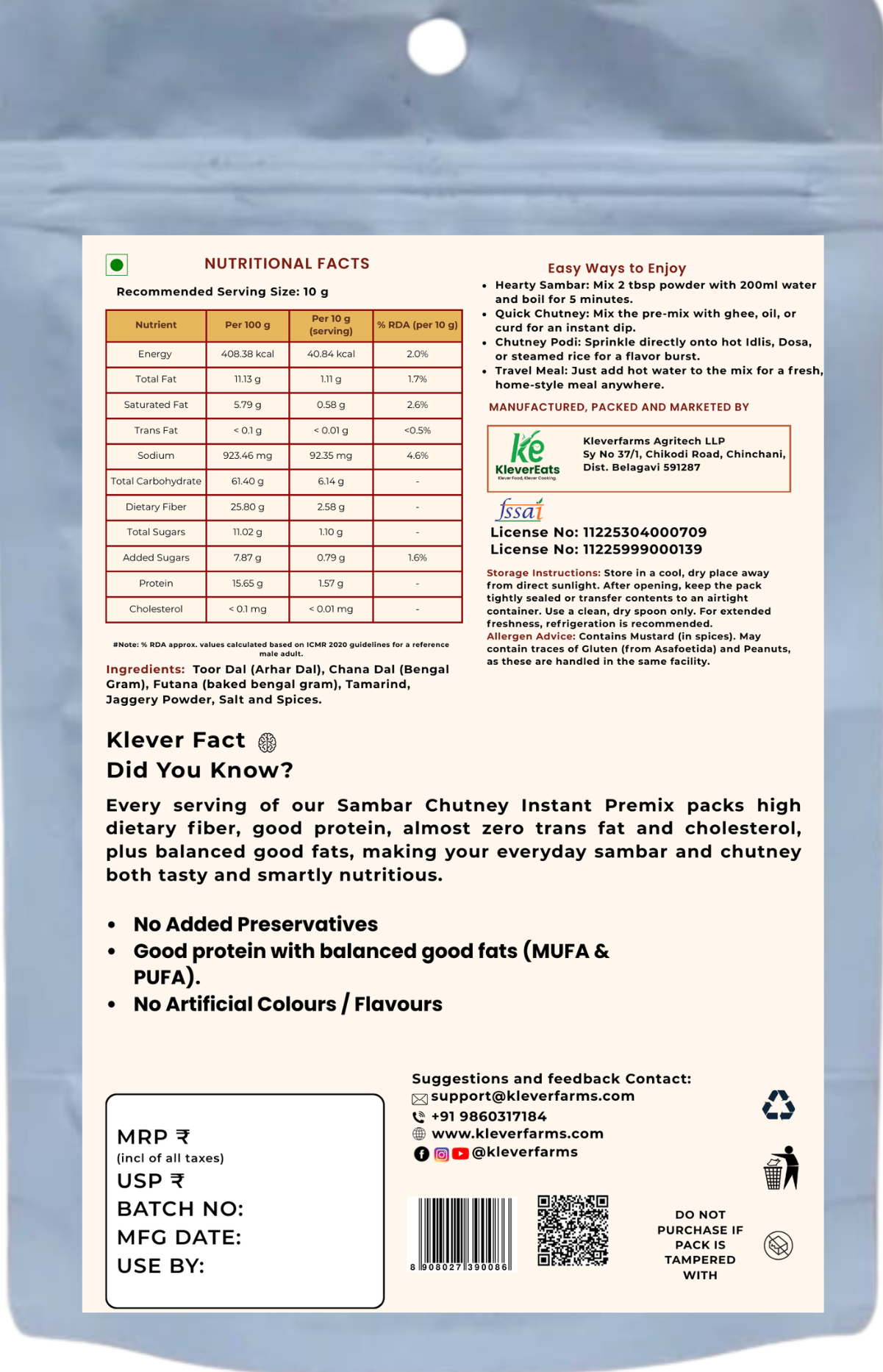 Sambar Chutney Instant Premix (Two-In-One)