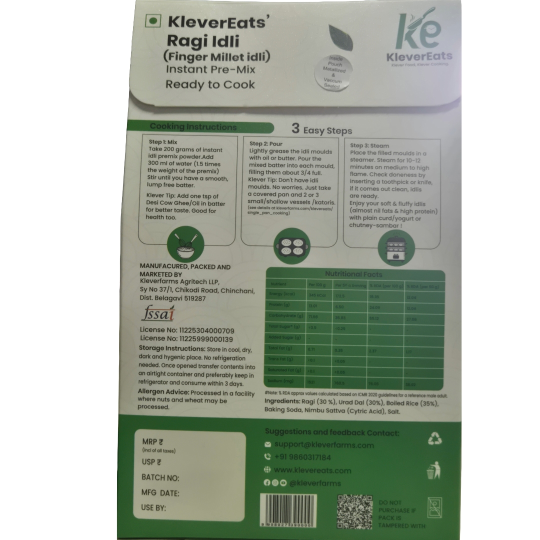 Ragi Idli (Finger Millet) Instant Pre-Mix