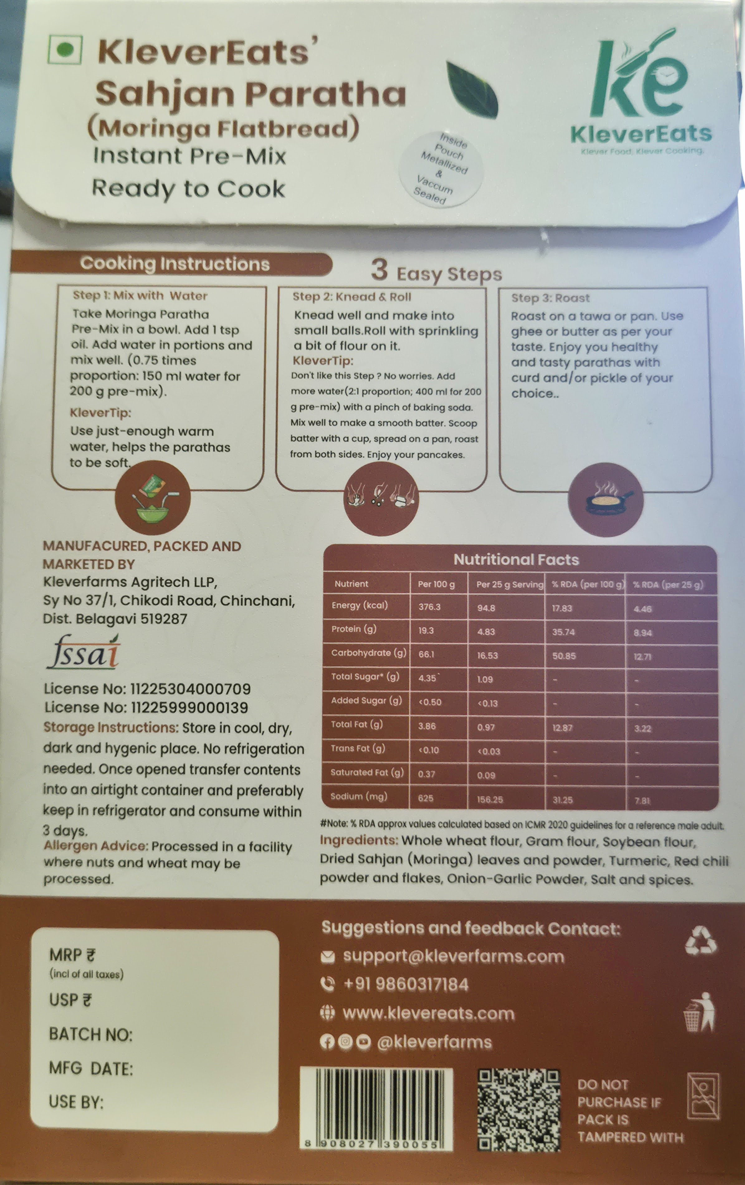 Sahjan Paratha (Moringa Flatbread) Instant Pre-Mix