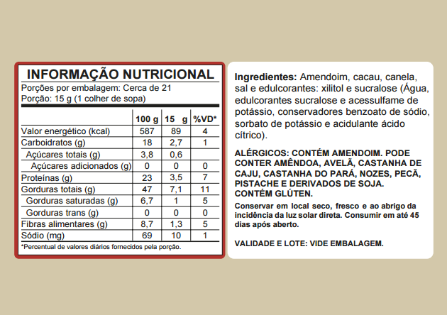 Pasta de Amendoim Sabor Cacau e Canela 