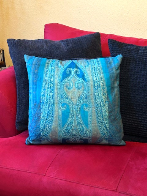 Decorative Blue Saree Pillow Cover