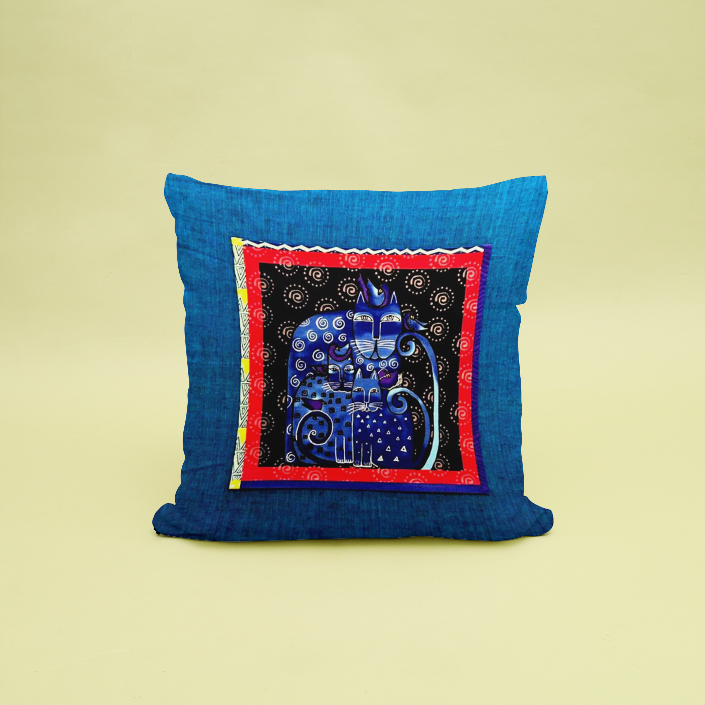 Artistic Blue Cat Pillow Cover