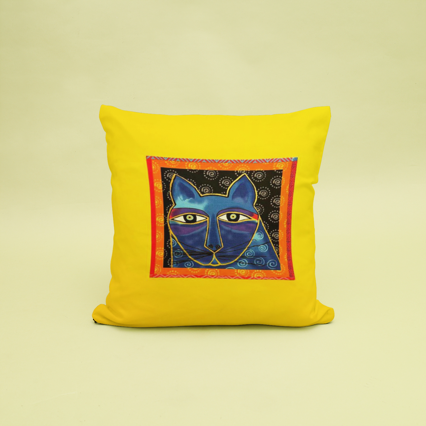 Yellow Artistic Cat Pillow Cover