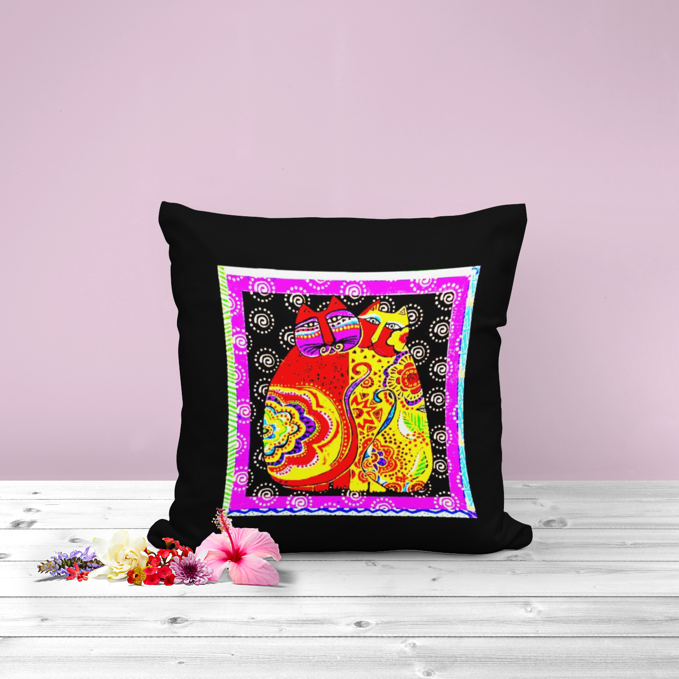 Colorful Cat Print Pillow Coer