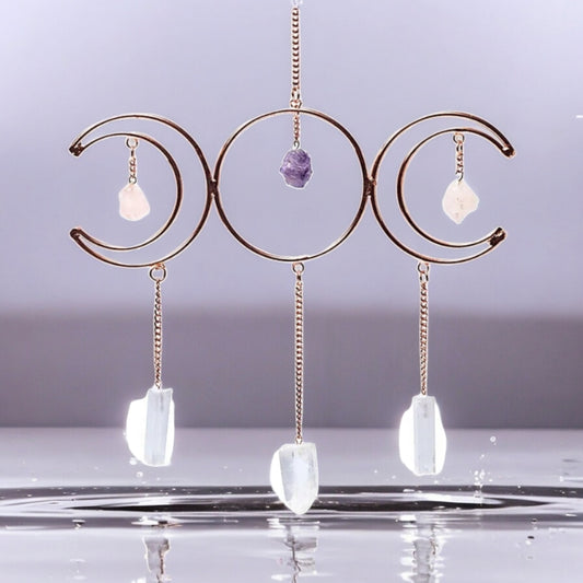 Fensteranhänger Mondphasen + goldenes Dreieck & Selenit