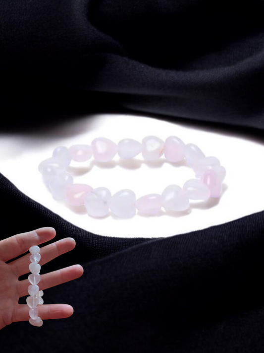 Elastisches Armband mit Rosenquarz Herzen