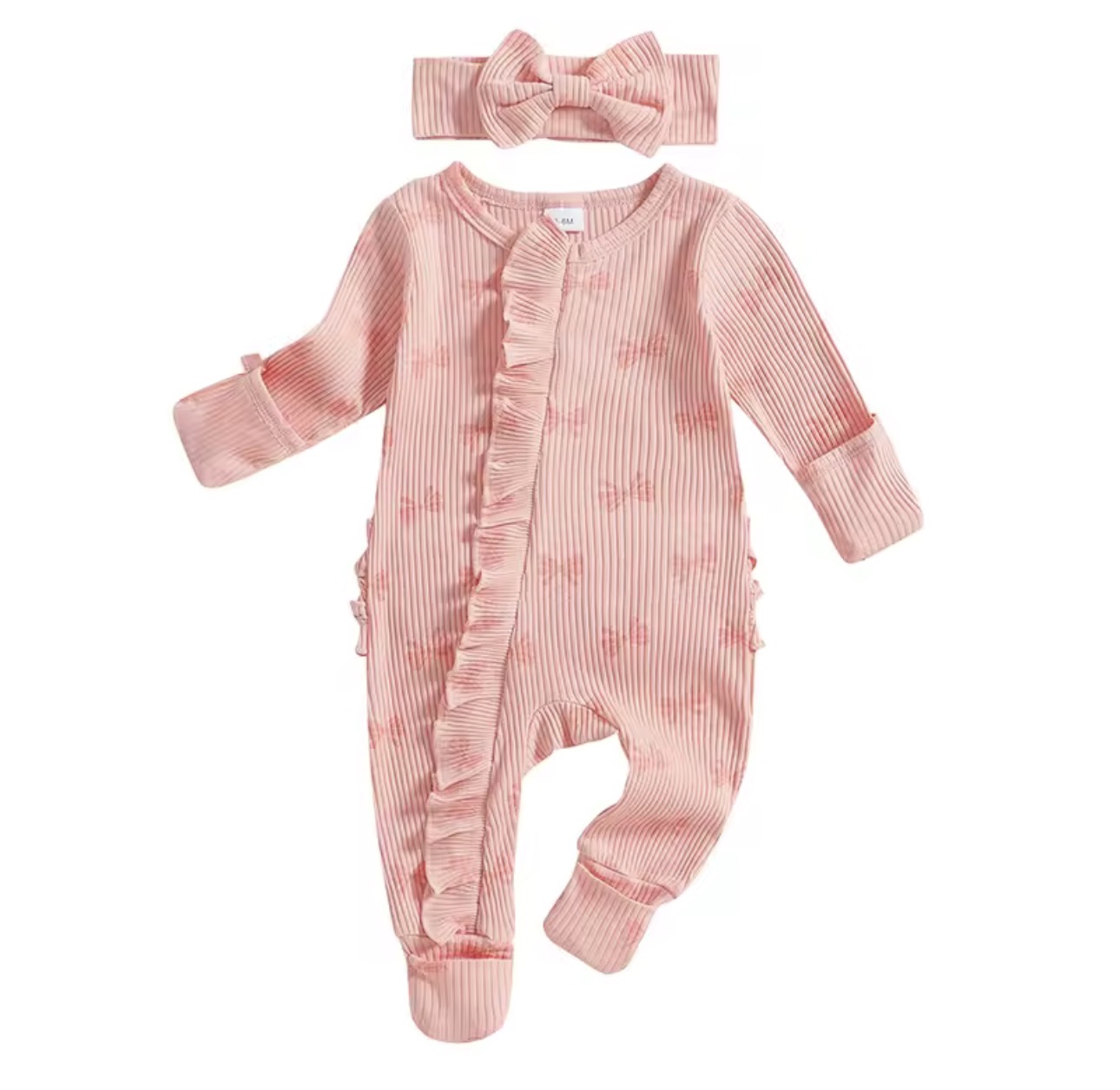 Baby Girl Pink Ruffle Romper with Headband