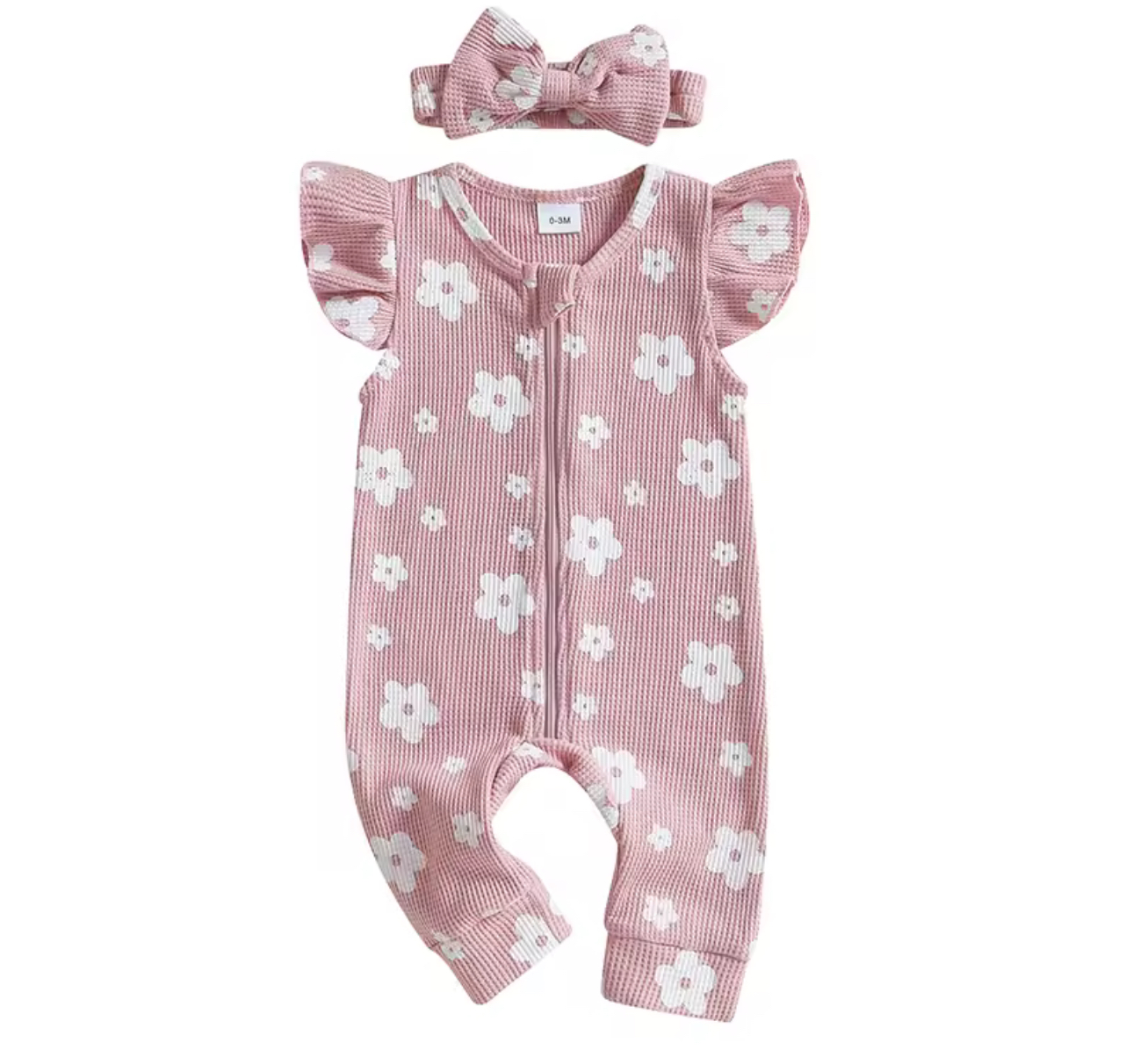 Sort Sleeve Ruffle Romper with Headband