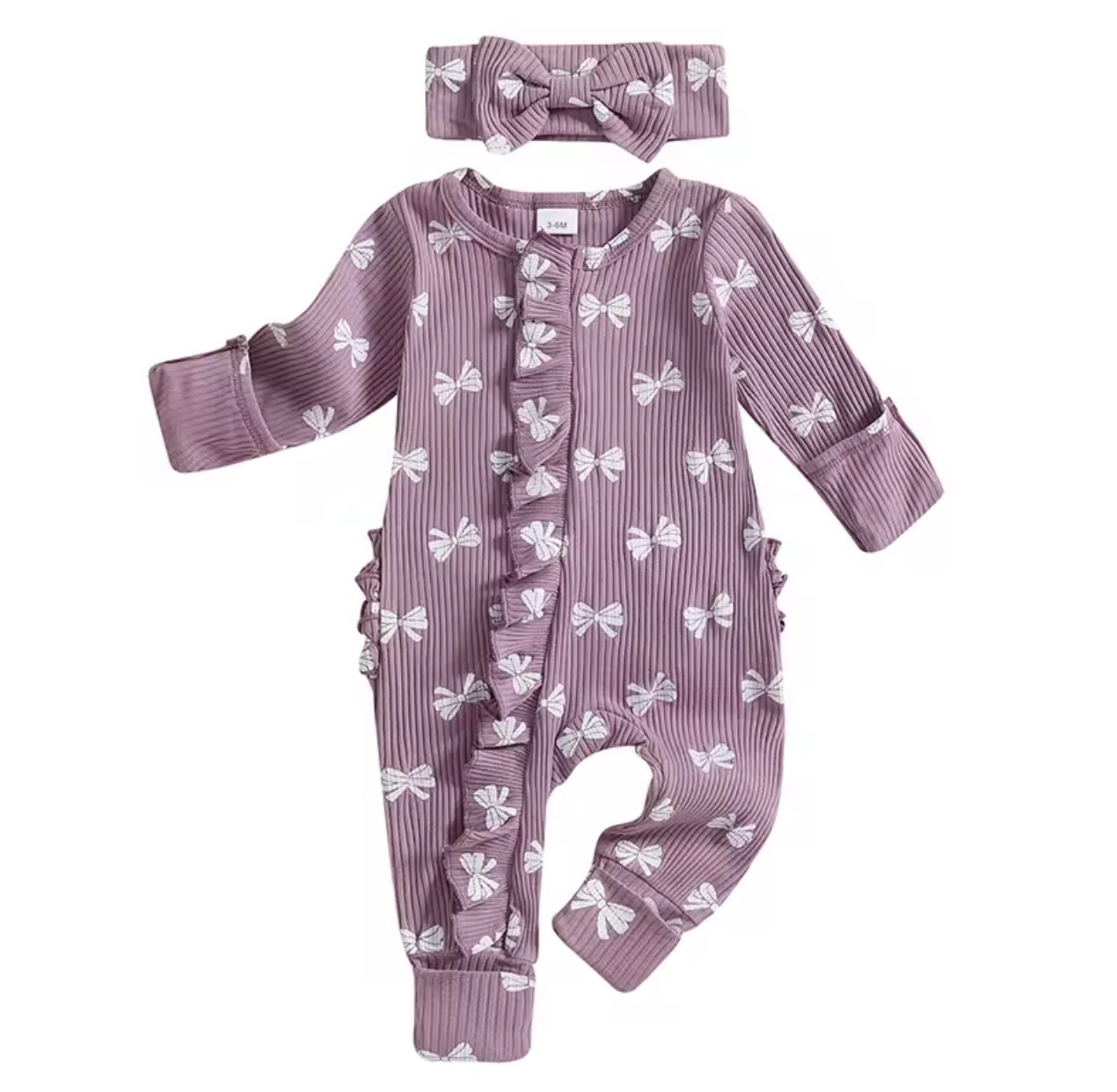 Baby Girl Pink Ruffle Romper with Headband