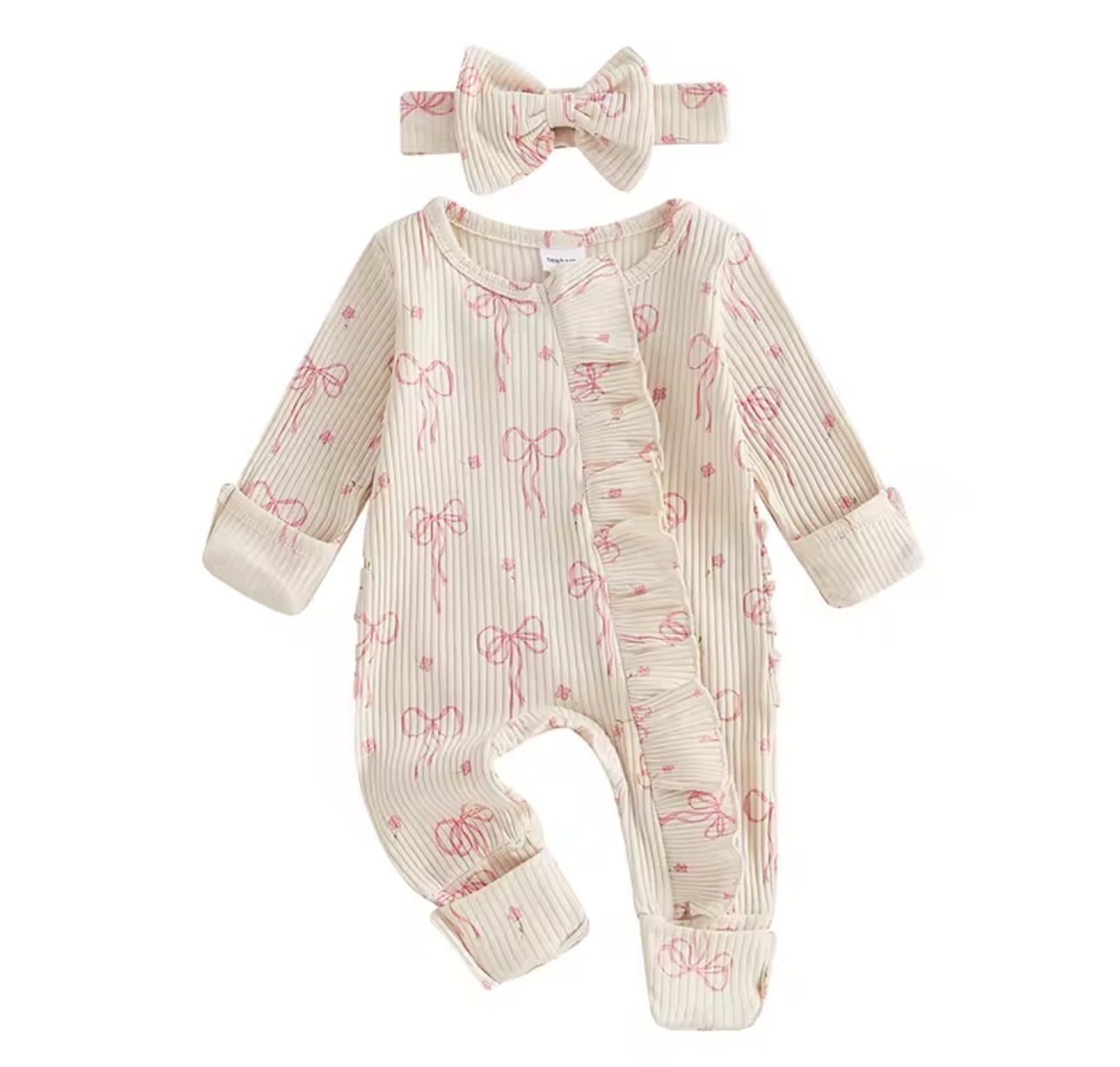 Baby Girl Pink Ruffle Romper with Headband
