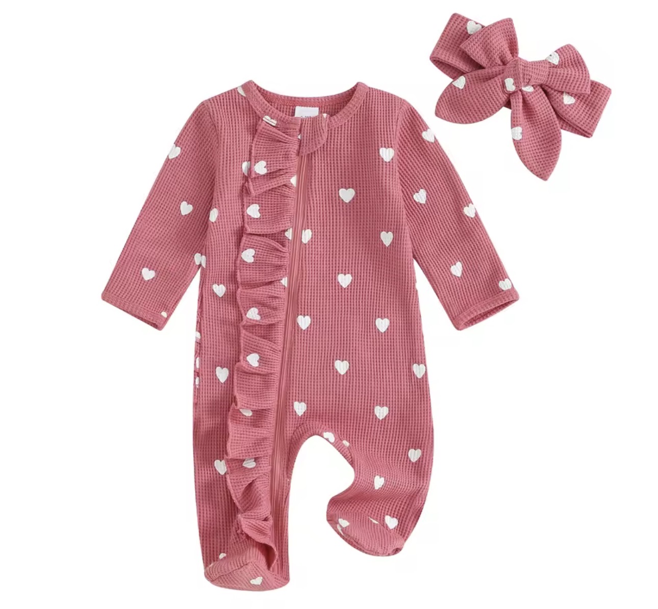 Baby Girl Long Sleeve Romper with Headband