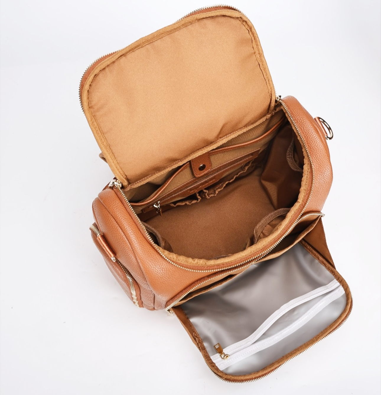 Luxury Vegan Leather Diaper Bag Set - Camel Brown