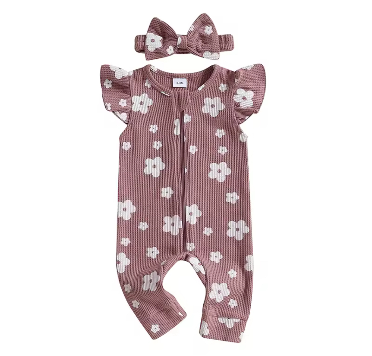 Sort Sleeve Ruffle Romper with Headband