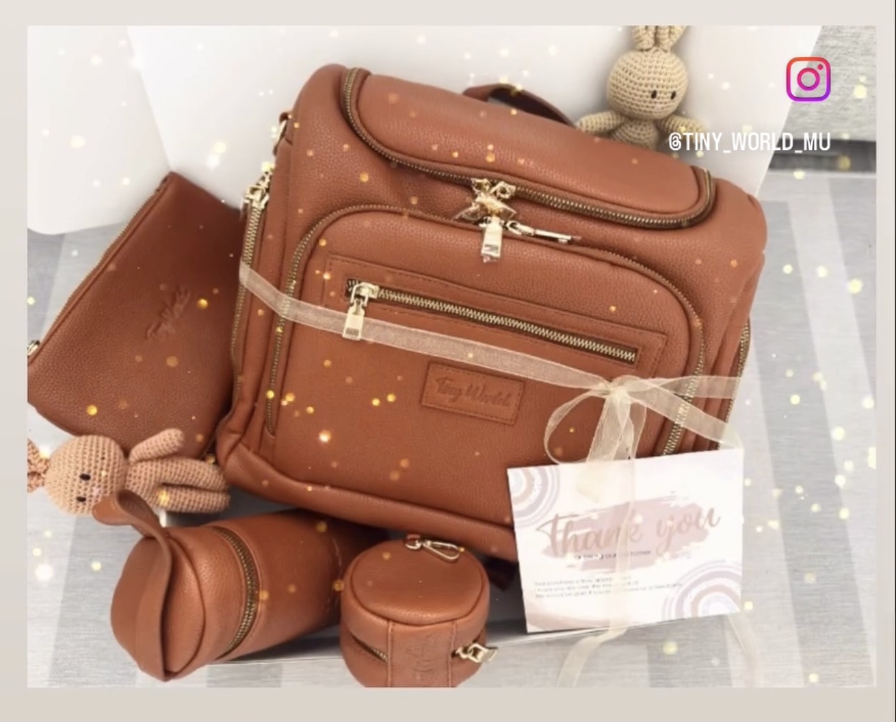 Luxury Vegan Leather Diaper Bag Set - Camel Brown