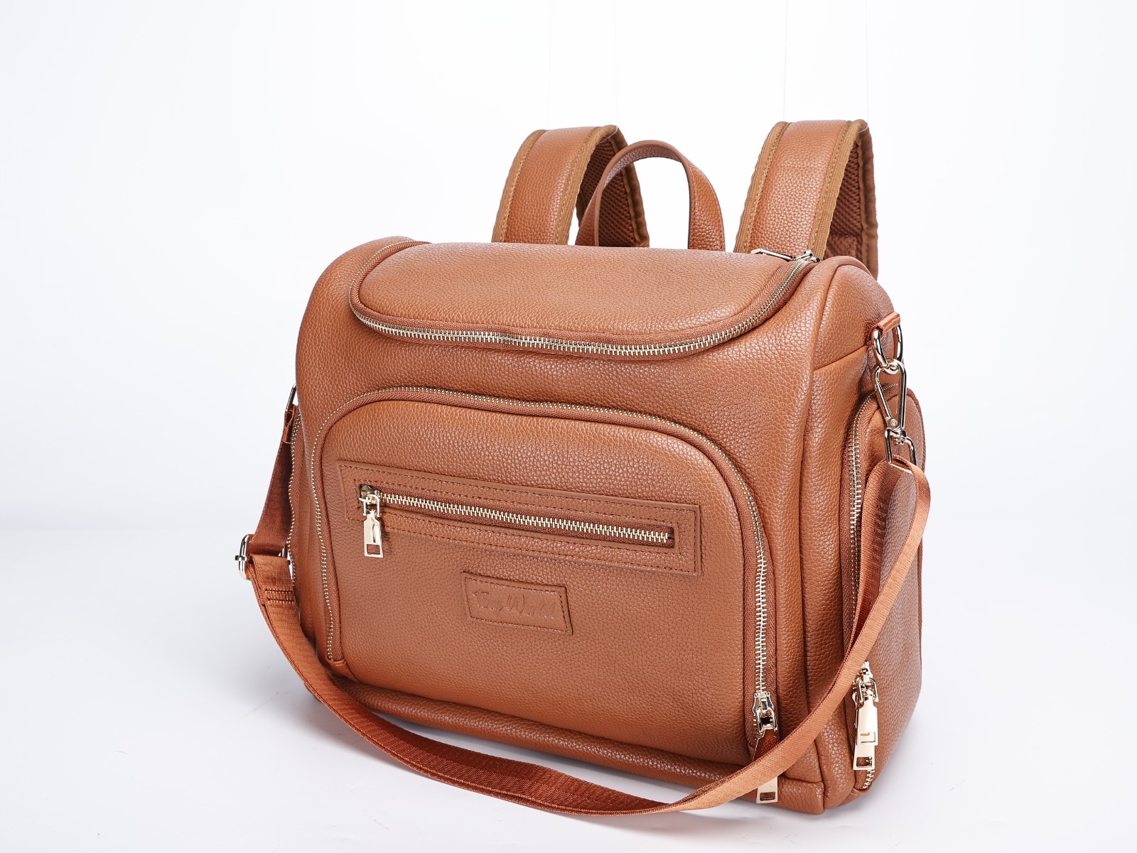 Luxury Vegan Leather Diaper Bag Set - Camel Brown