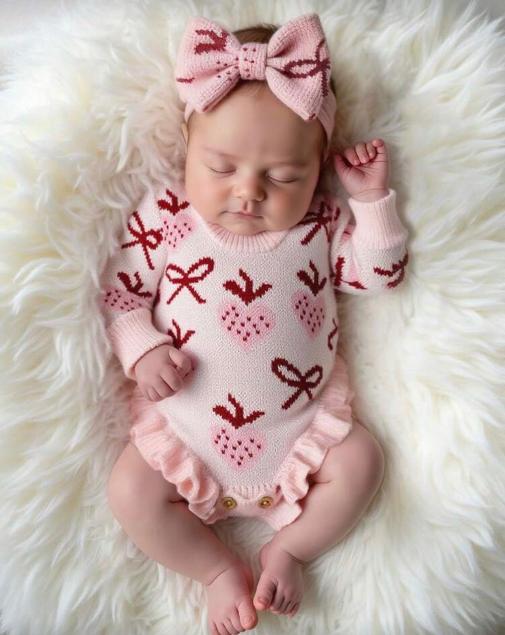 Pink Strawberry Baby Knit Set