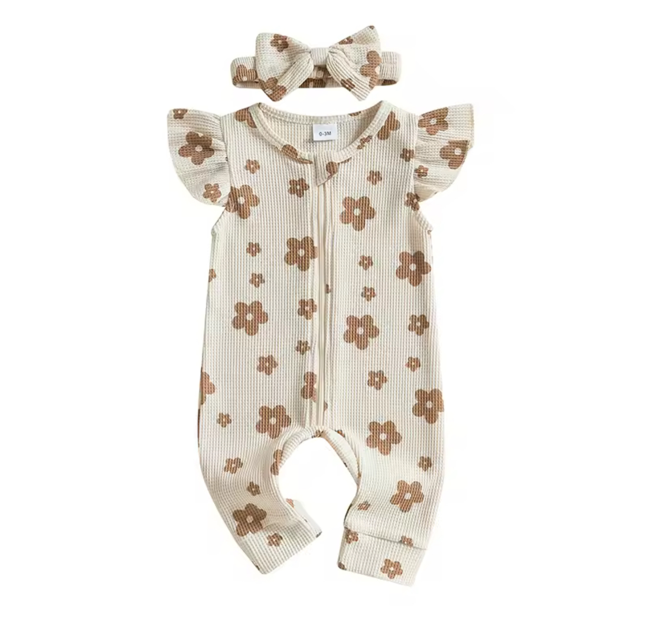 Sort Sleeve Ruffle Romper with Headband