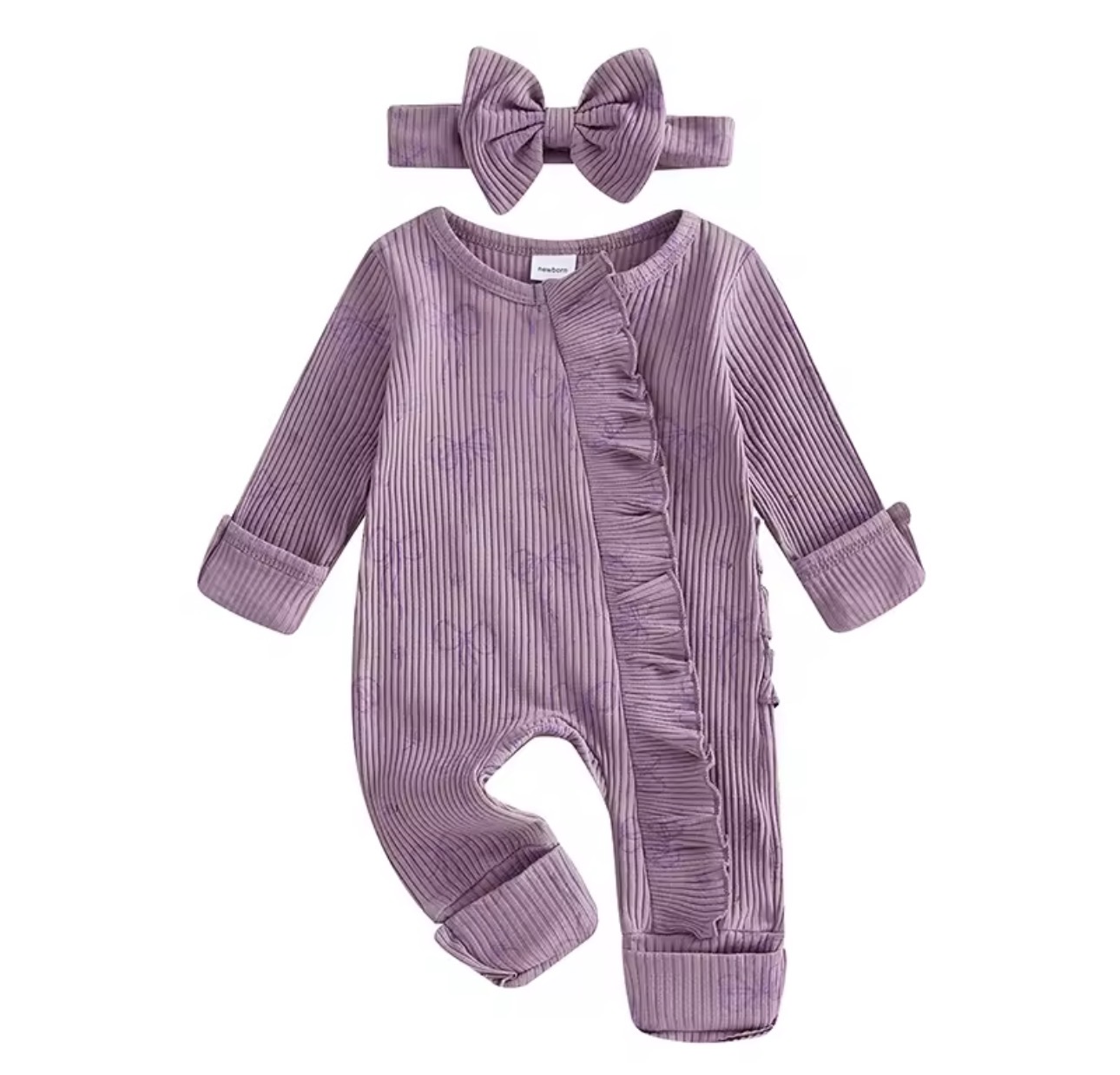 Baby Girl Pink Ruffle Romper with Headband