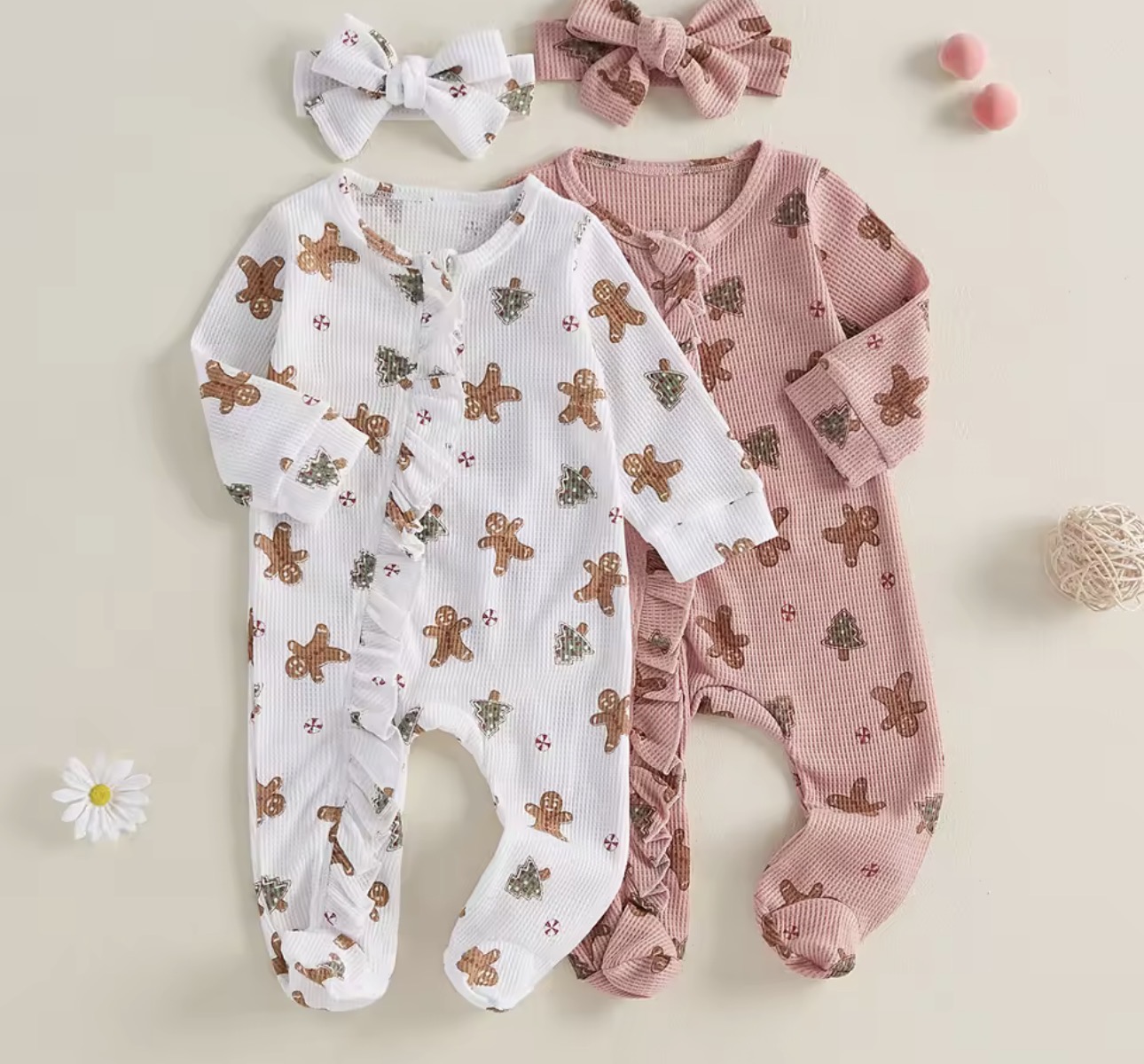 Baby Gingerbread Print Romper Set