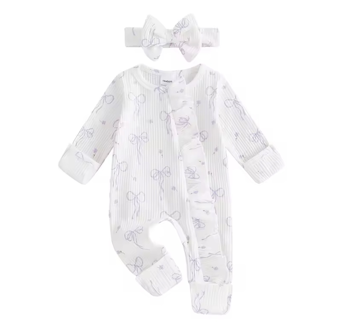 Baby Girl Pink Ruffle Romper with Headband