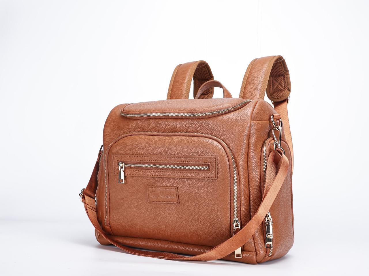Luxury Vegan Leather Diaper Bag Set - Camel Brown